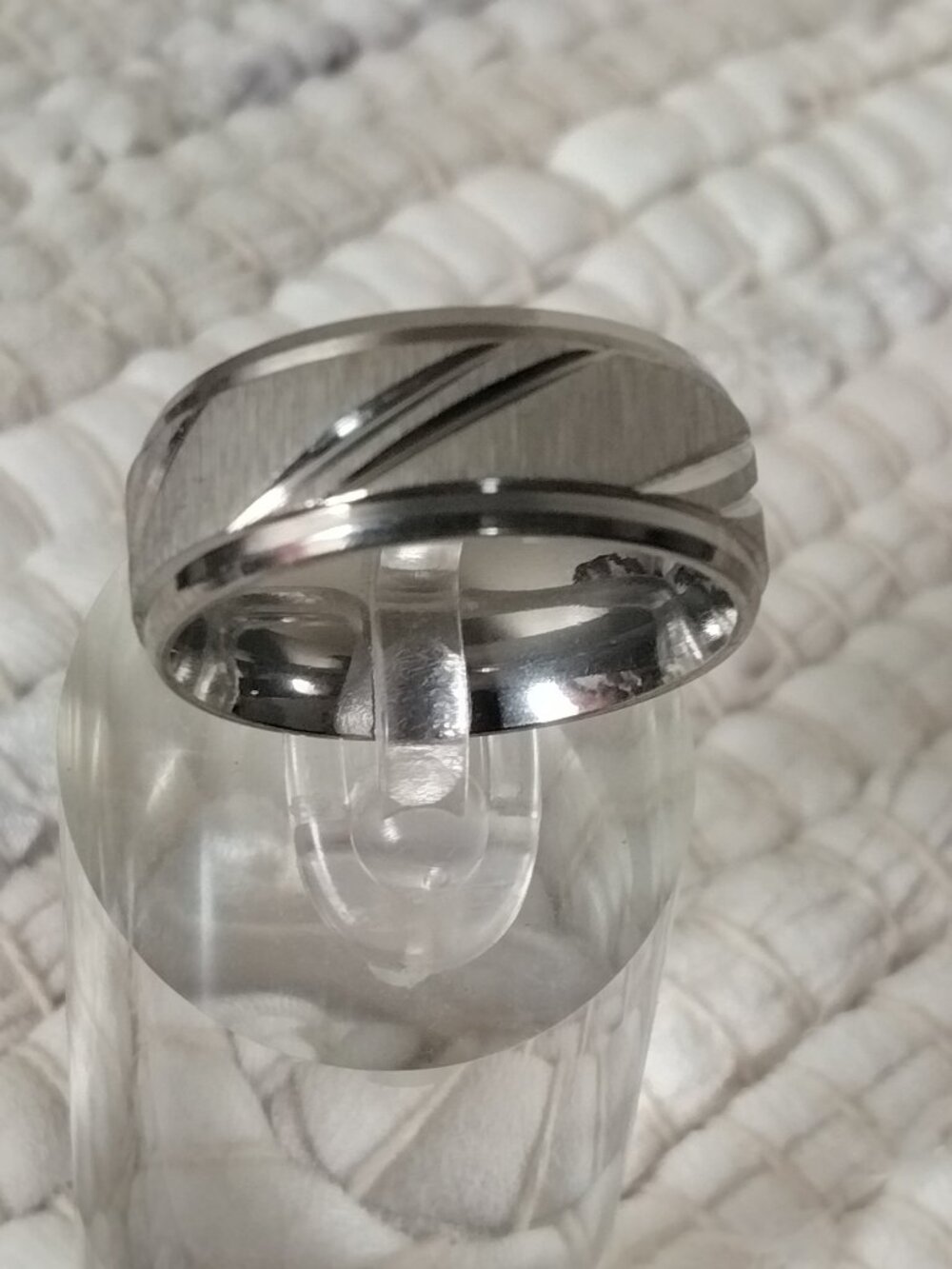 Size 9 Stainless Steel Wedding Bands – 8 mm Diagonal Groove Design